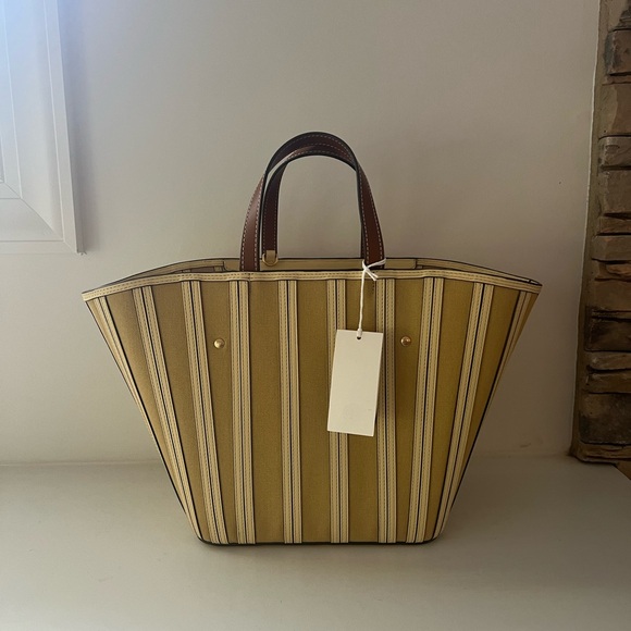 NWT Tory Burch McGraw Canvas Panel Carryall Bag -  Cornbread - Picture 2 of 11